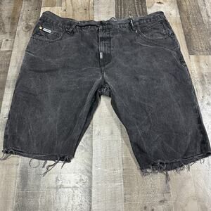 LRG Jean Shorts Men 40 Black Grass Roots Straight Fray Cut Off
